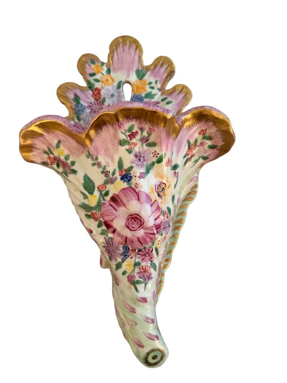 Antique French Cornucopia Shaped Hand-painted Floral Wall Vase Decorative - Picture 7 of 15
